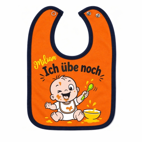 Baby Lätzchen farbiger Saum ICH ÜBE NOCH bedruckt mit Namen