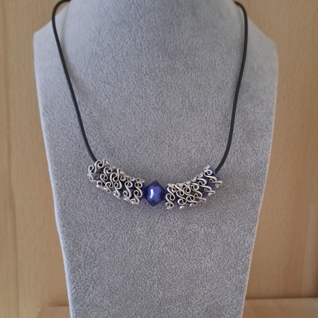 Lederband, Kette mit Kaffeekapseln, blau/silber, Upcycling