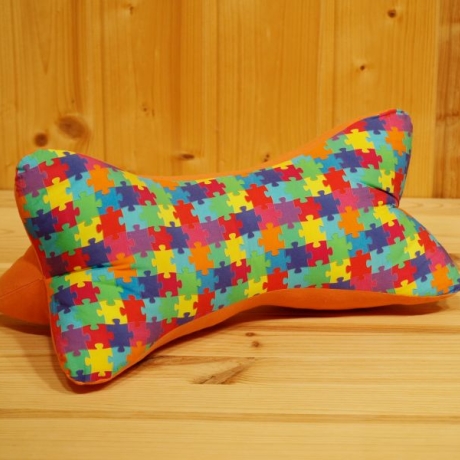 Leseknochen, Nackenkissen, orange mit Puzzle-Motiv