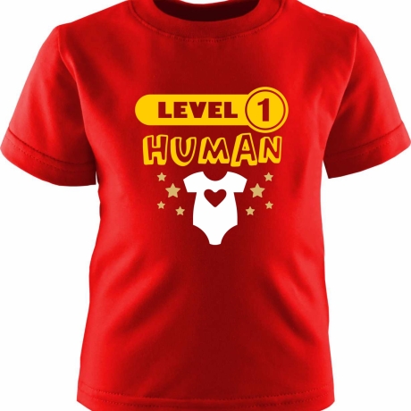 Kinder Kurzarm T-Shirt bedruckt mit LEVEL1 HUMAN