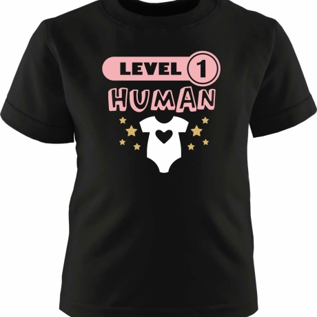 Kinder Kurzarm T-Shirt bedruckt mit LEVEL1 HUMAN