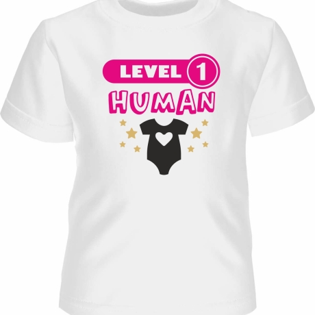 Kinder Kurzarm T-Shirt bedruckt mit LEVEL1 HUMAN