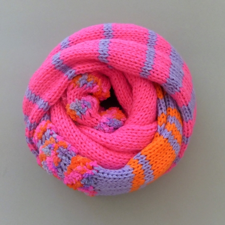 Mehrfach-Loop - pink lila orange - Handgestrickt - Schlauchschal