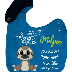 Lätzchen Multicolor FAULTIER personalisiert mit den Geburtsdaten