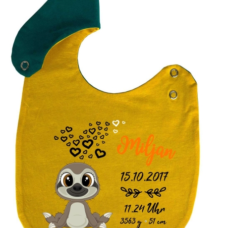 Lätzchen Multicolor FAULTIER personalisiert mit den Geburtsdaten