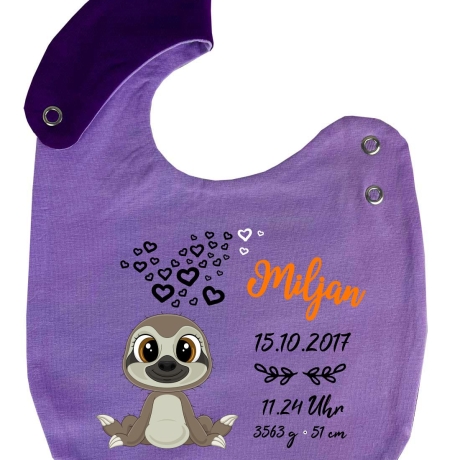 Lätzchen Multicolor FAULTIER personalisiert mit den Geburtsdaten
