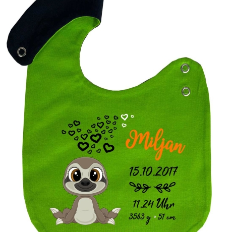 Lätzchen Multicolor FAULTIER personalisiert mit den Geburtsdaten