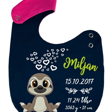 Lätzchen Multicolor FAULTIER personalisiert mit den Geburtsdaten