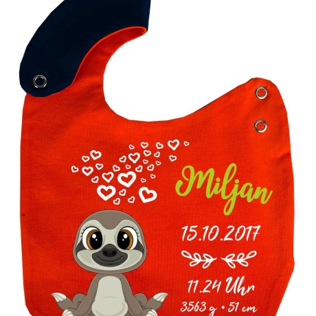 Lätzchen Multicolor FAULTIER personalisiert mit den Geburtsdaten