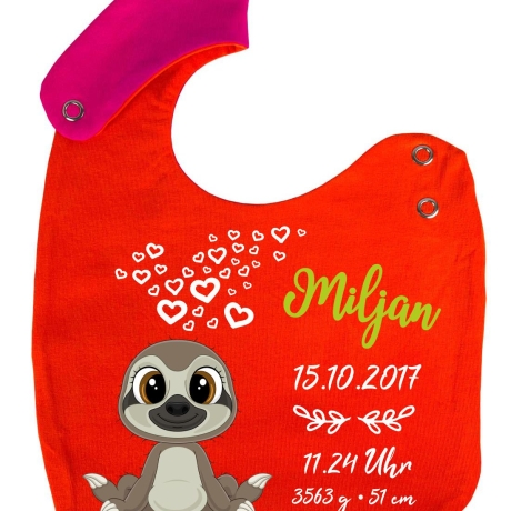 Lätzchen Multicolor FAULTIER personalisiert mit den Geburtsdaten