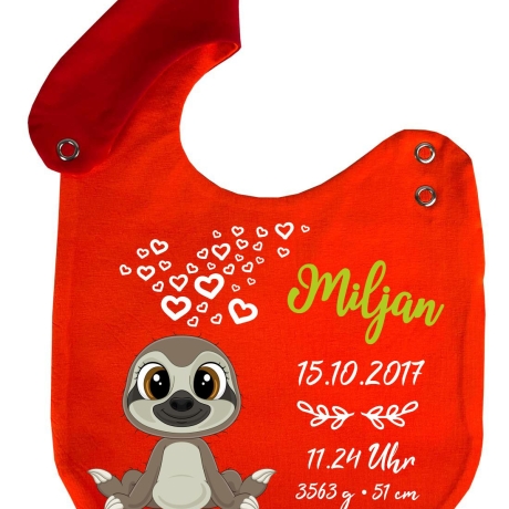 Lätzchen Multicolor FAULTIER personalisiert mit den Geburtsdaten