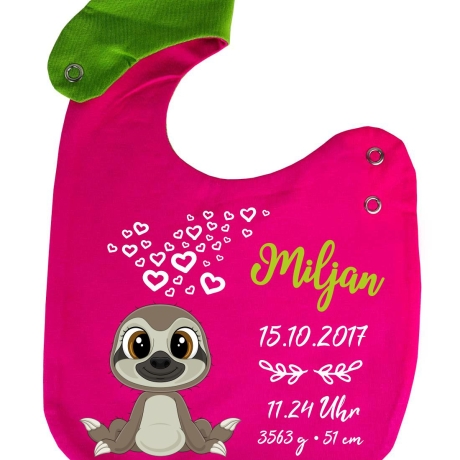 Lätzchen Multicolor FAULTIER personalisiert mit den Geburtsdaten