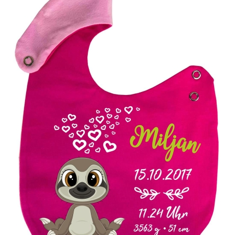 Lätzchen Multicolor FAULTIER personalisiert mit den Geburtsdaten