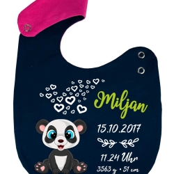 Lätzchen Multicolor PANDA personalisiert mit den Geburtsdaten