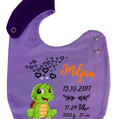 Lätzchen Multicolor SCHILDKRÖTE personalisiert mit Geburtsdaten