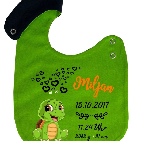 Lätzchen Multicolor SCHILDKRÖTE personalisiert mit Geburtsdaten