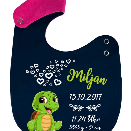 Lätzchen Multicolor SCHILDKRÖTE personalisiert mit Geburtsdaten