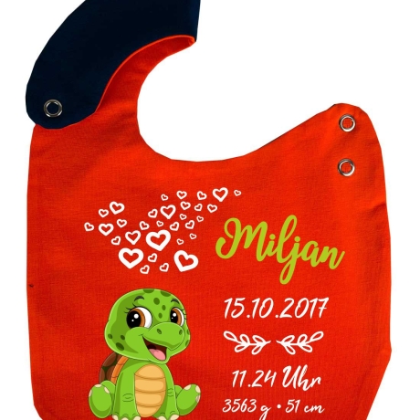 Lätzchen Multicolor SCHILDKRÖTE personalisiert mit Geburtsdaten