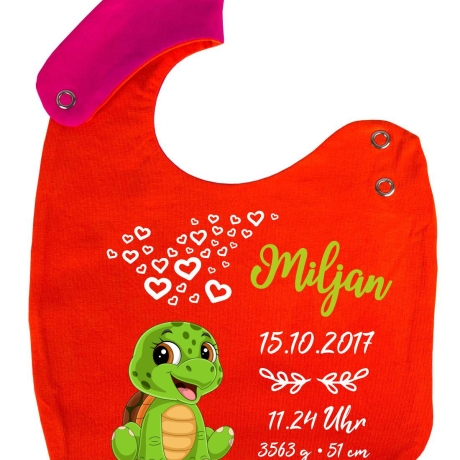 Lätzchen Multicolor SCHILDKRÖTE personalisiert mit Geburtsdaten