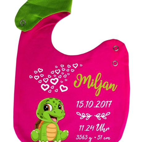 Lätzchen Multicolor SCHILDKRÖTE personalisiert mit Geburtsdaten