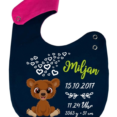 Lätzchen Multicolor TEDDY personalisiert mit Geburtsdaten