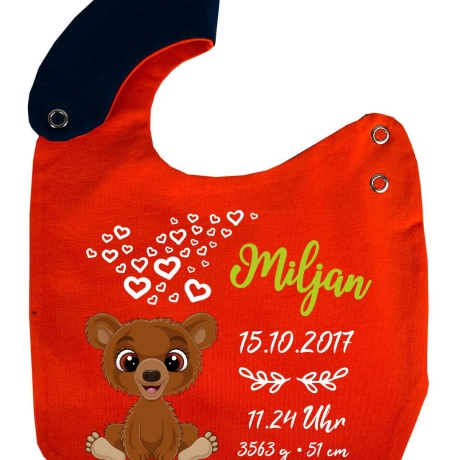 Lätzchen Multicolor TEDDY personalisiert mit Geburtsdaten