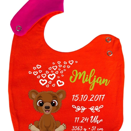 Lätzchen Multicolor TEDDY personalisiert mit Geburtsdaten