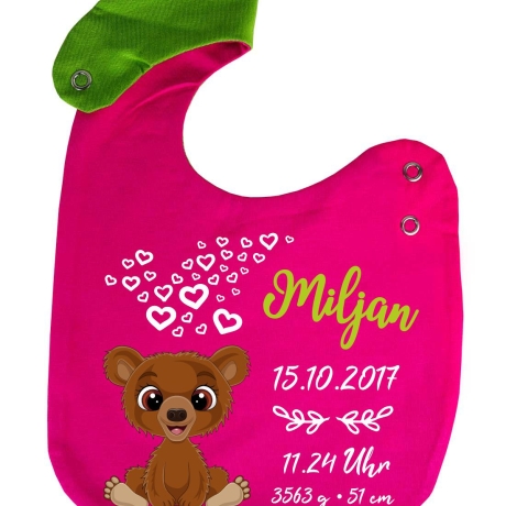 Lätzchen Multicolor TEDDY personalisiert mit Geburtsdaten