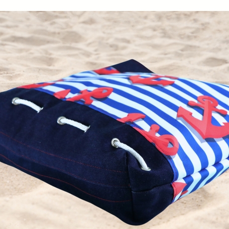 große Strandtasche mit Anker-blau weiß gestreifte Badetasche XXL-