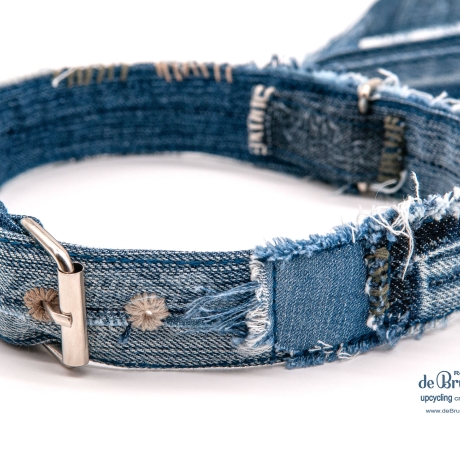 UPCYCLING Jeans Hundehalsband + Hundeleine Gr. M