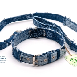 UPCYCLING Jeans Hundehalsband + Hundeleine Gr. M