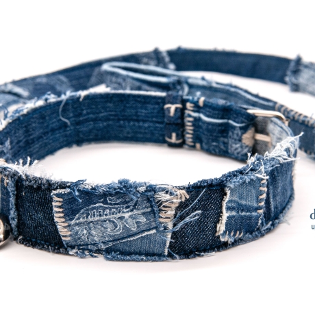 UPCYCLING Jeans Hundehalsband + Hundeleine Gr. M