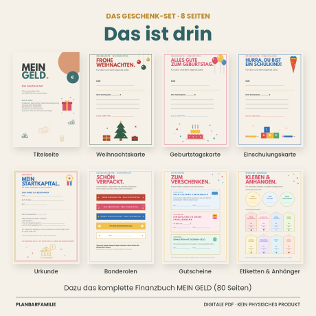 Finanzbuch Kinder zum Verschenken, Geldgeschenk Vorlage