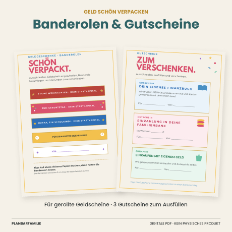 Finanzbuch Kinder zum Verschenken, Geldgeschenk Vorlage