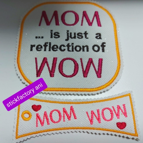 MOM is WOW  ith mug rug und Schlüsselanhänger Stickdatei