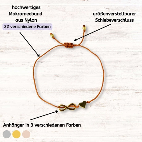 Armband mit Herz & Unendlichkeitszeichen – Makramee