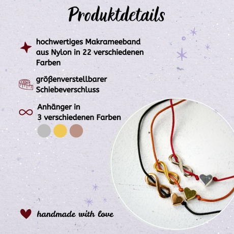 Armband mit Herz & Unendlichkeitszeichen – Makramee
