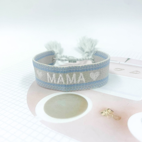 Armband Mama - hellblau weiß - Geschenk Muttertag - Stoffarmband