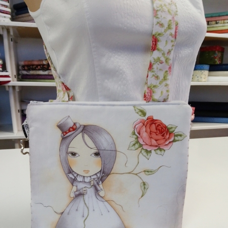 Umhängetasche Marie Mädchen mit Rose natur