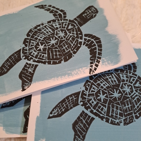 Meeresschildkröte Linoldruck
