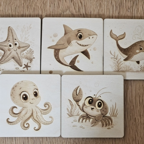 Holz Bild 5er Set Meerestiere