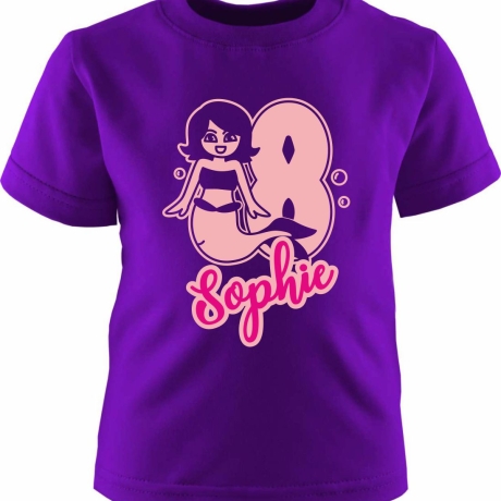 Kinder Kurzarm T-Shirt MEERJUNGFRAU personalisiert mit Name +Zahl