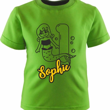 Kinder Kurzarm T-Shirt MEERJUNGFRAU personalisiert mit Name +Zahl