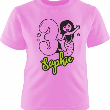 Kinder Kurzarm T-Shirt MEERJUNGFRAU personalisiert mit Name +Zahl