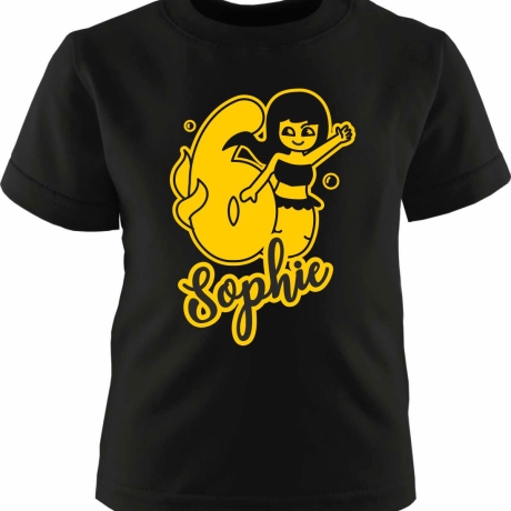 Kinder Kurzarm T-Shirt MEERJUNGFRAU personalisiert mit Name +Zahl