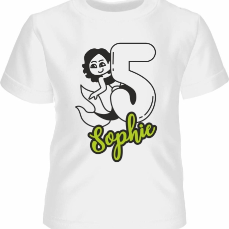 Kinder Kurzarm T-Shirt MEERJUNGFRAU personalisiert mit Name +Zahl