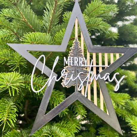 Weihnachtsstern z. Aufhängen, 3D-Druck Deko Tannenbaum Schriftzug