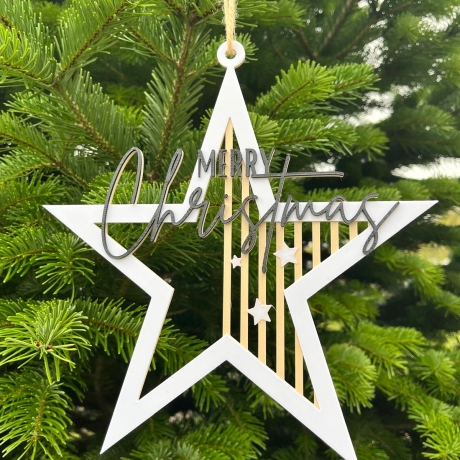 Weihnachtsstern z. Aufhängen, 3D-Druck Deko Tannenbaum Schriftzug