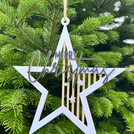 Weihnachtsstern z. Aufhängen, 3D-Druck Deko Tannenbaum Schriftzug