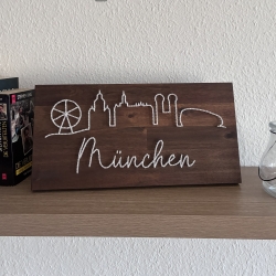 München Skyline Fadenbild, 40 x 20 cm